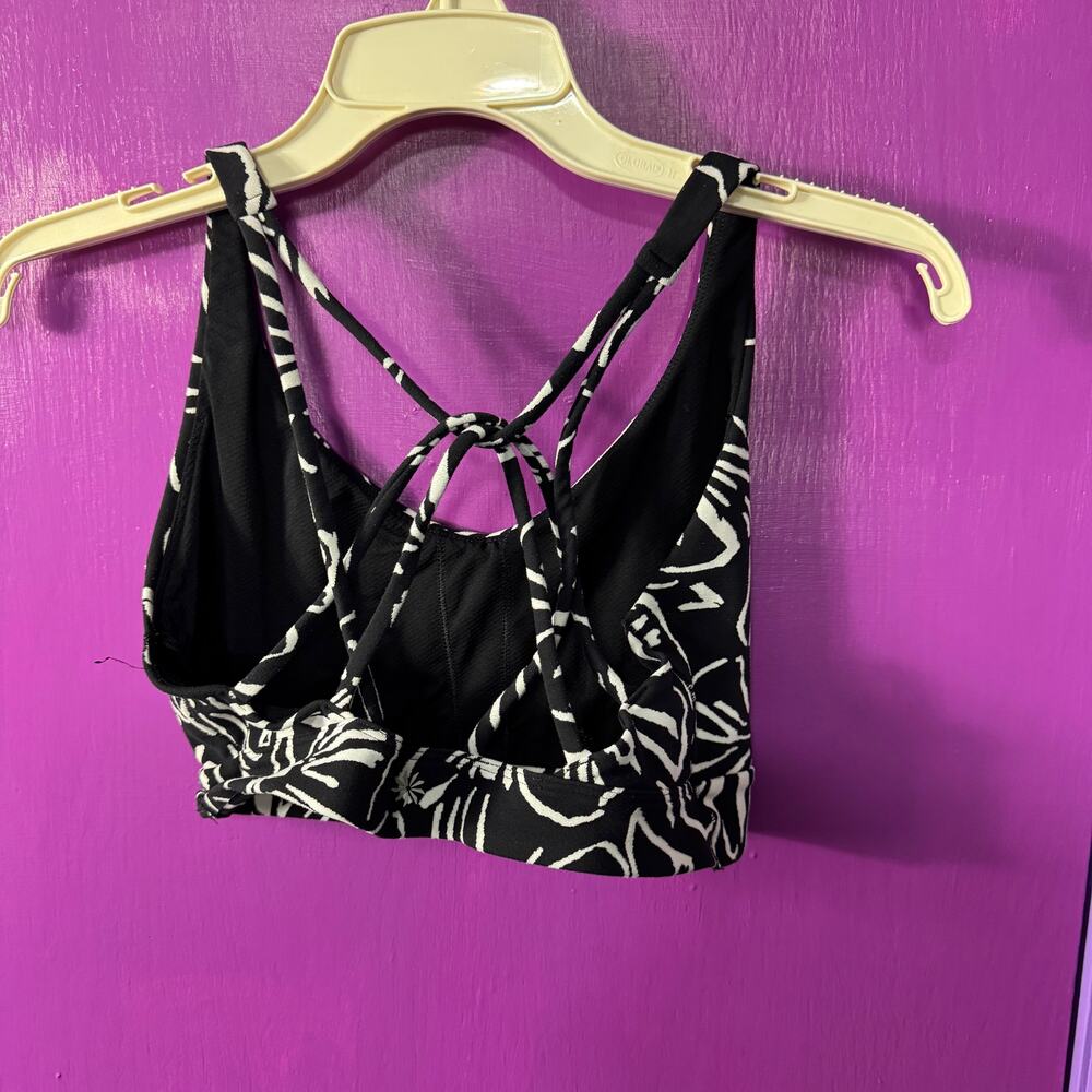 Athleta Black White Abstract Print Strappy Back Sports Bra Crop Top - Picture 4 of 5